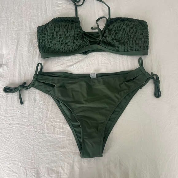 Swim Summer Beach Women's Solid Color Two-Piece Bikini Set DARK GREEN SIZE XL - Picture 9 of 9